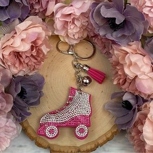 Pink Rhinestone Roller Skate and Tassel Keychain
